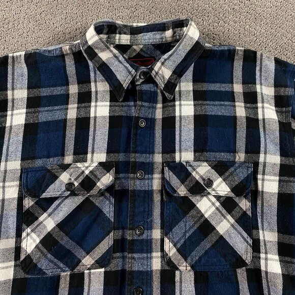 Five Brother Flannel Shirt Men's XL TALL Blue Black Plaid Heavy - Picture 2 of 11